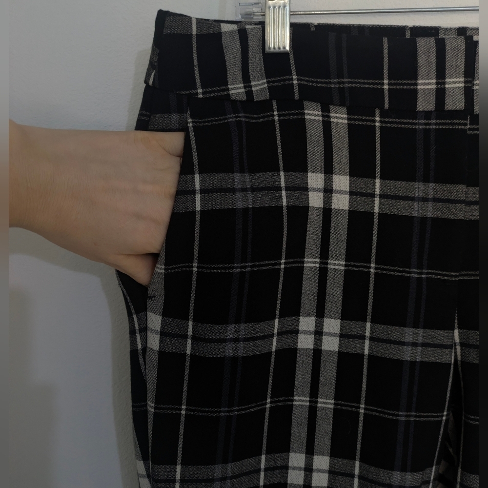 Ann Taylor Womens Plaid Dress Pants Size 8 Black White Stretch Straight EUC - Picture 5 of 14